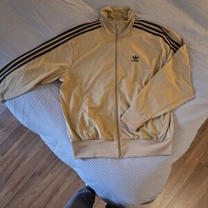 adidas Beige Track Jacket with Black Shoulder Stripes